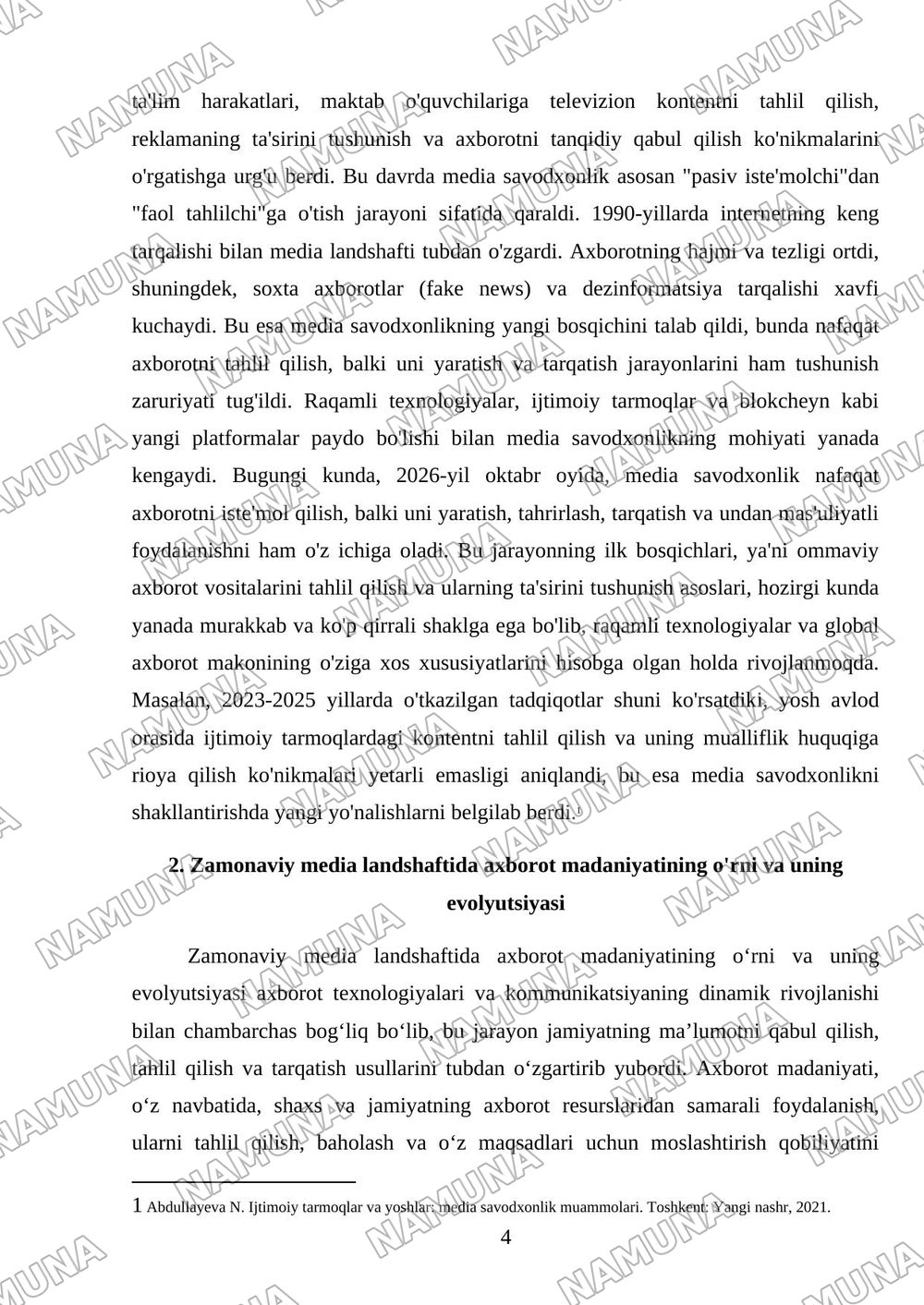 Media savodxonlik va axborot madaniyatining rivojlanish bosqichlari — mustaqil ish, 4-varaq