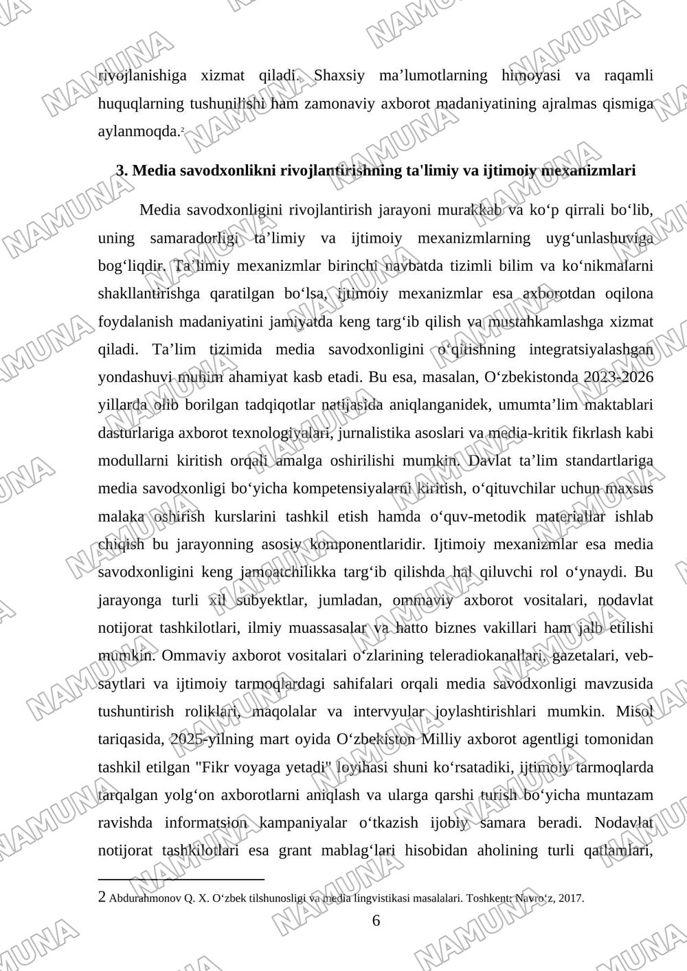 Media savodxonlik va axborot madaniyatining rivojlanish bosqichlari — mustaqil ish, 6-varaq