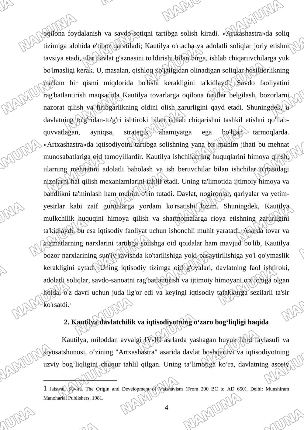 Qadimgi Hindistonning iqtisodiy g‘oyalari («Artxashastra» — Kautilya ta’limoti) — mustaqil ish, 4-varaq