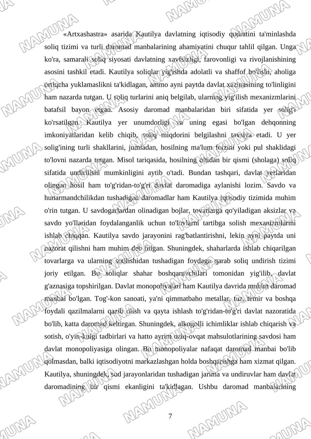 Qadimgi Hindistonning iqtisodiy g‘oyalari («Artxashastra» — Kautilya ta’limoti) — mustaqil ish, 7-varaq