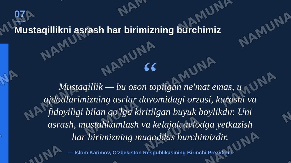 mustaqillik oliy qadriyat — zamonaviy taqdimot, 8-slayd