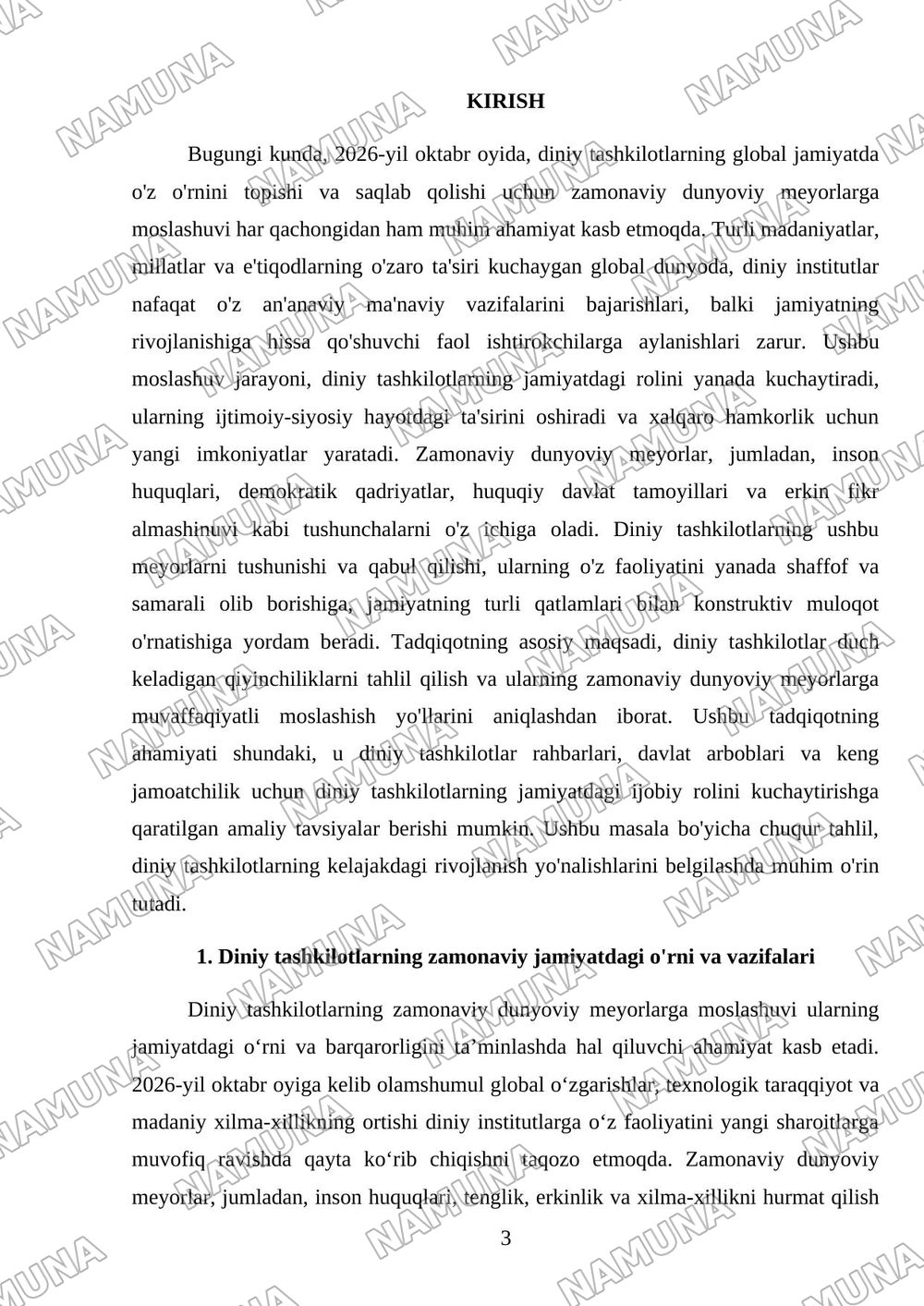 Diniy tashkilotning zamonaviy dunyoviy meyorlarga moslashunuvining ahamiyati — mustaqil ish, 3-varaq