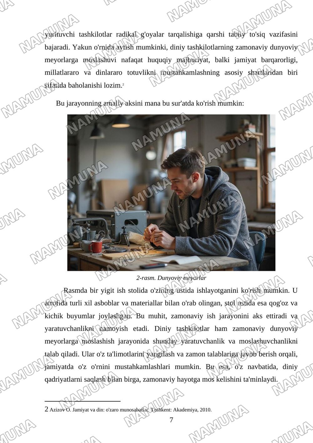 Diniy tashkilotning zamonaviy dunyoviy meyorlarga moslashunuvining ahamiyati — mustaqil ish, 7-varaq