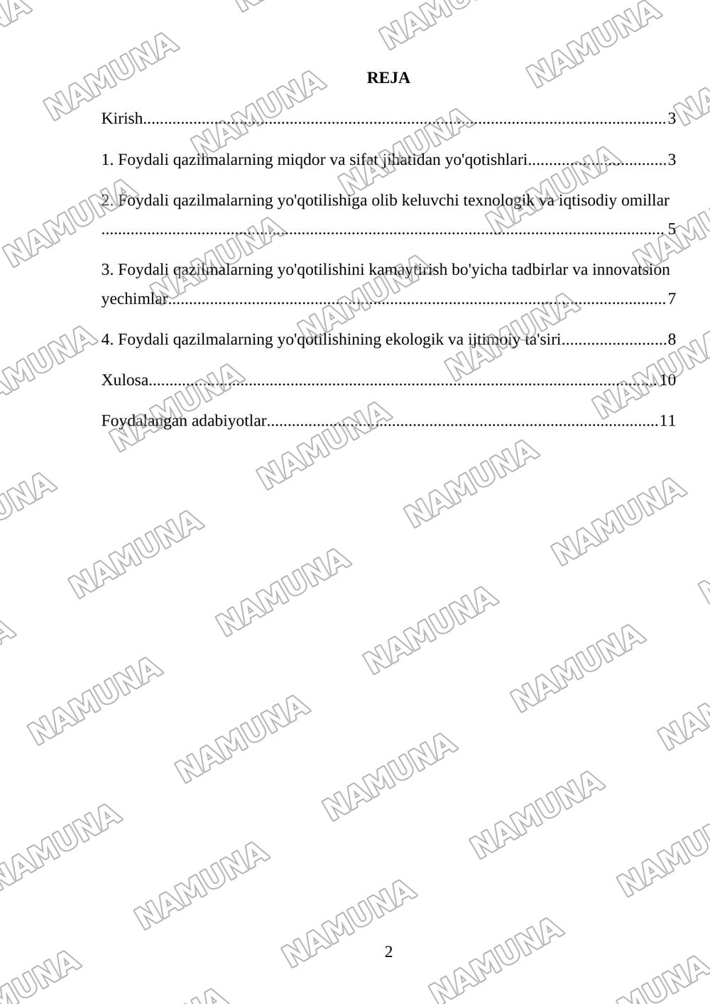 Foydali qazilmalarning miqdor va sifat jihatidan yoqotishlari.ularning tasnifi — referat, 2-varaq