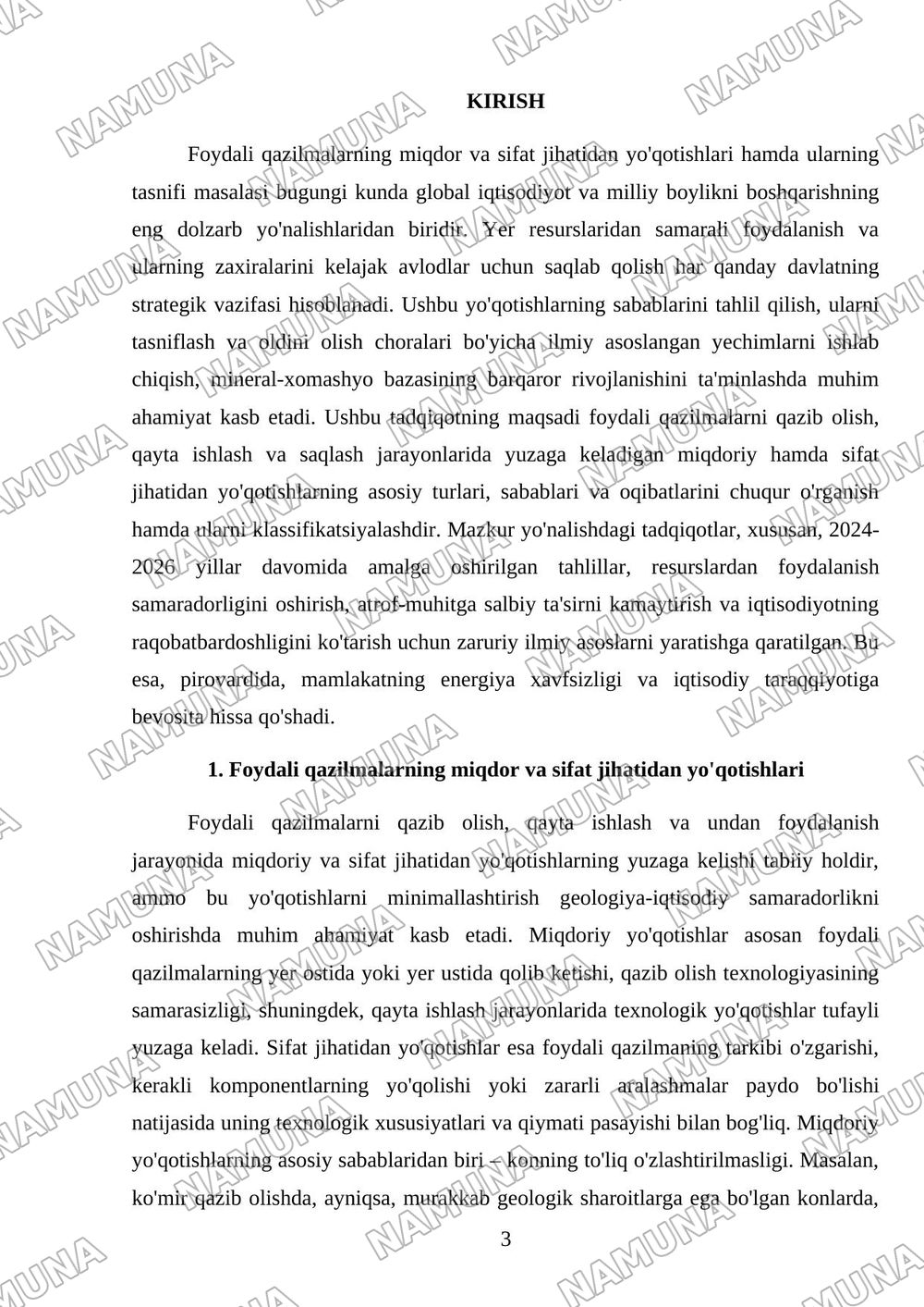 Foydali qazilmalarning miqdor va sifat jihatidan yoqotishlari.ularning tasnifi — referat, 3-varaq