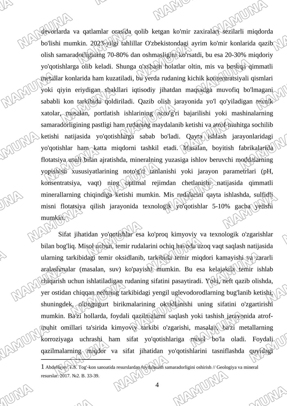 Foydali qazilmalarning miqdor va sifat jihatidan yoqotishlari.ularning tasnifi — referat, 4-varaq