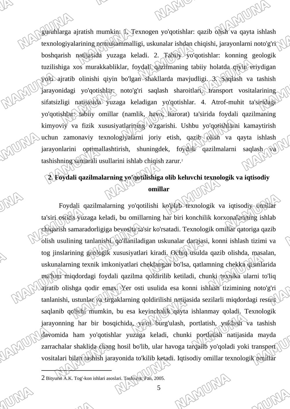 Foydali qazilmalarning miqdor va sifat jihatidan yoqotishlari.ularning tasnifi — referat, 5-varaq