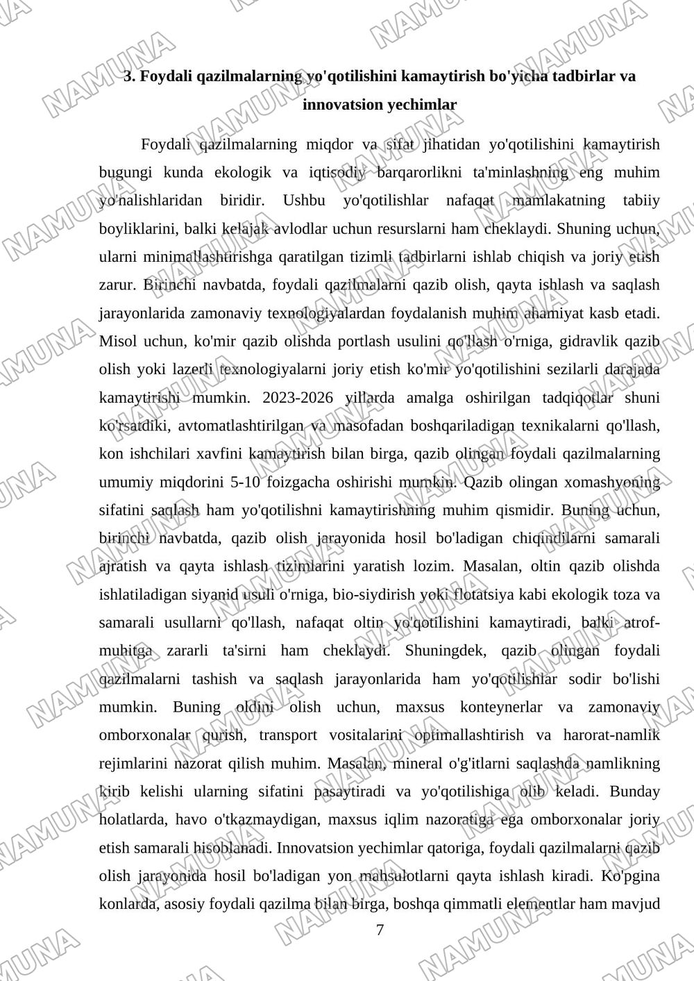 Foydali qazilmalarning miqdor va sifat jihatidan yoqotishlari.ularning tasnifi — referat, 7-varaq