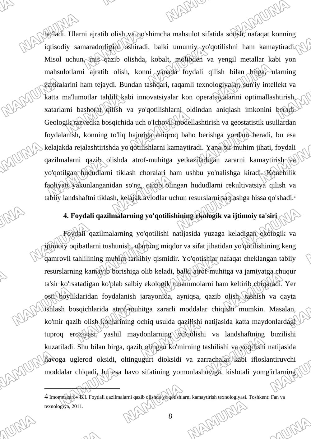 Foydali qazilmalarning miqdor va sifat jihatidan yoqotishlari.ularning tasnifi — referat, 8-varaq