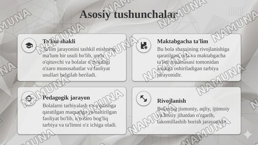 Maktabgacha ta'lim tashkilotlarida ta'lim shakli — taqdimot, 4-slayd