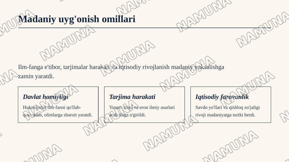 IX-XII asrlarda mamlakatimiz hududida roy bergan madaniy uyg'onish.Buyuk allomalarning jahon sivilizatsiyasiga qo'shgan hissasi — zamonaviy taqdimot, 4-slayd