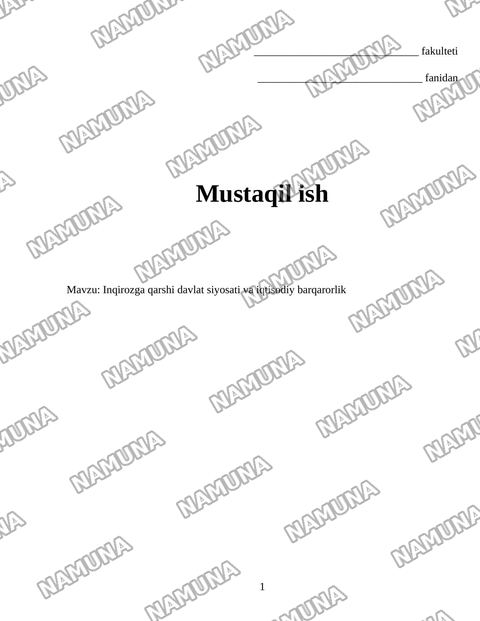 Inqirozga qarshi davlat siyosati va iqtisodiy barqarorlik — mustaqil ish
