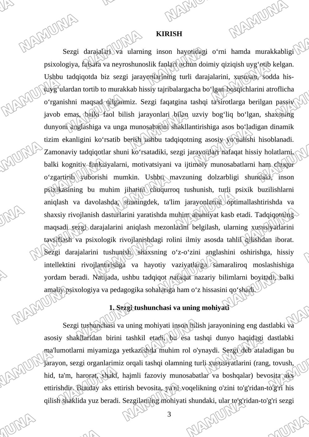 Sezgi darajalari va xususiyatlari — mustaqil ish, 3-varaq