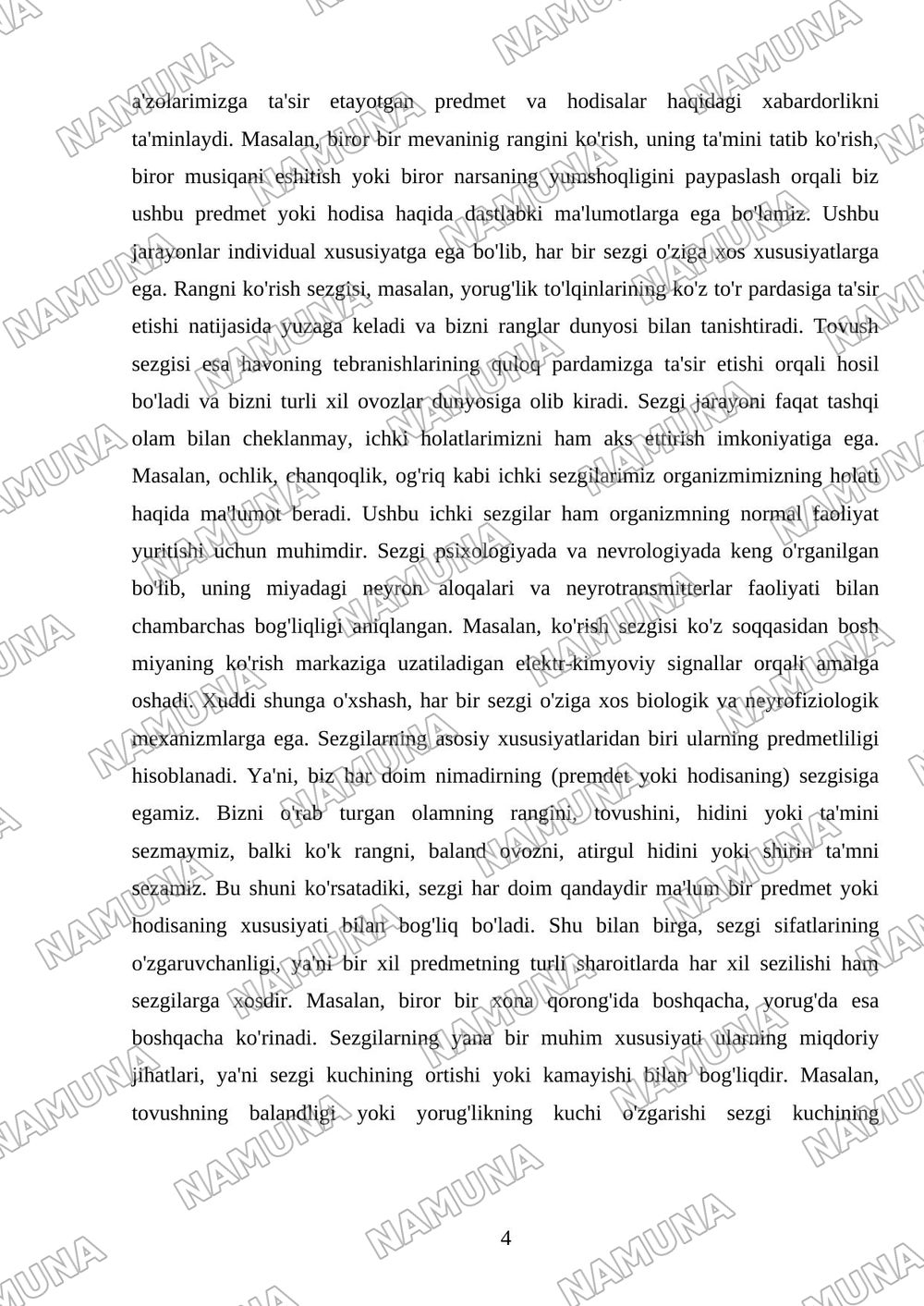 Sezgi darajalari va xususiyatlari — mustaqil ish, 4-varaq