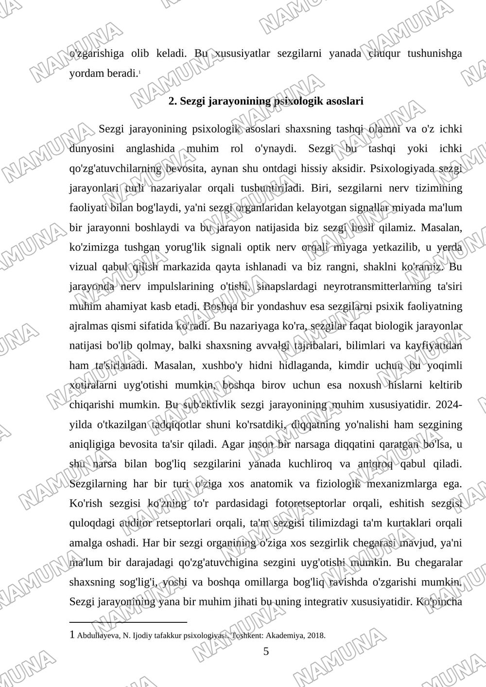 Sezgi darajalari va xususiyatlari — mustaqil ish, 5-varaq