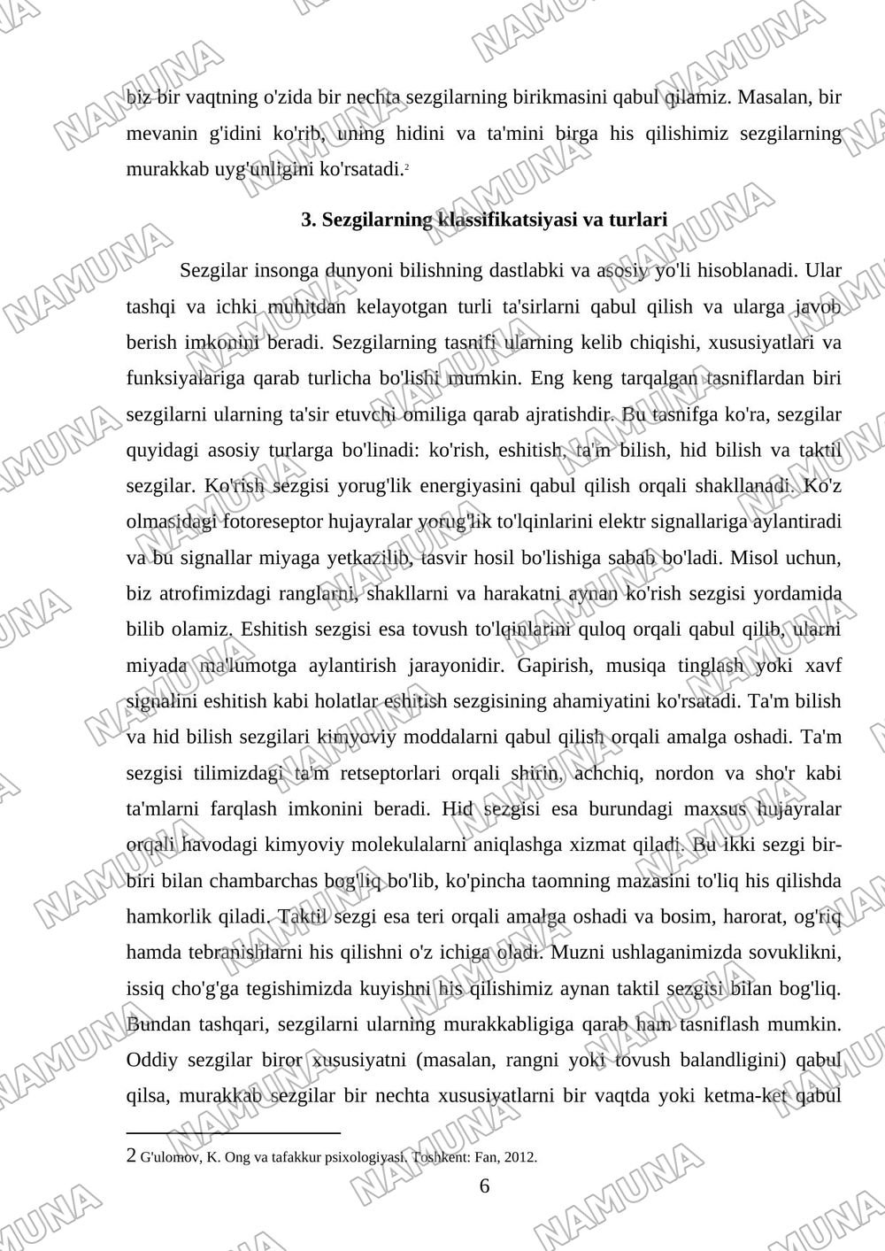 Sezgi darajalari va xususiyatlari — mustaqil ish, 6-varaq