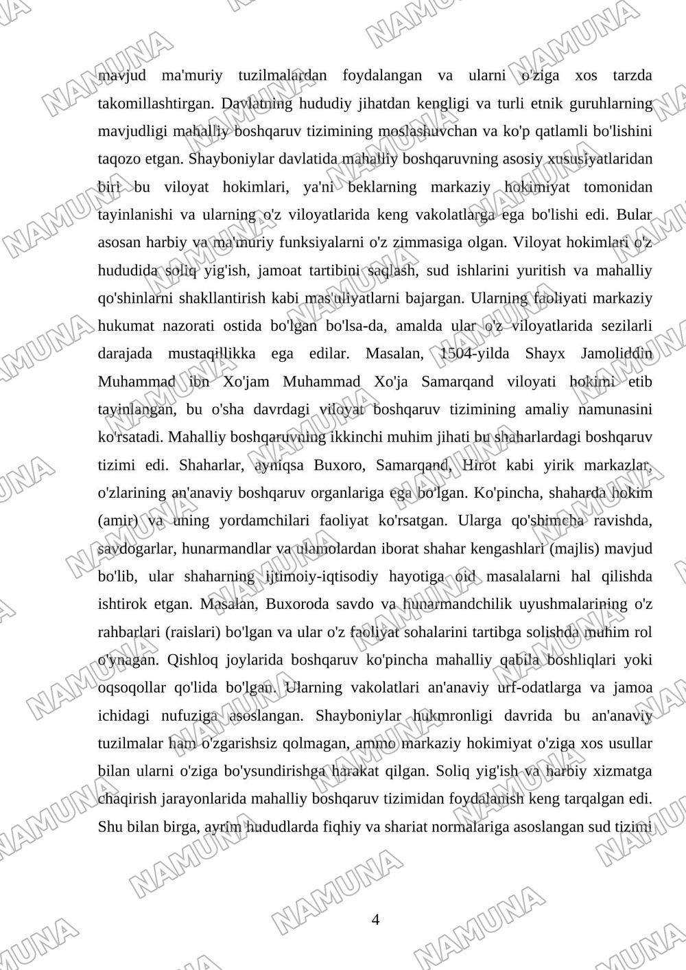 Shayboniylar davlatida mahalliy boshqaruv tizimi — mustaqil ish, 4-varaq