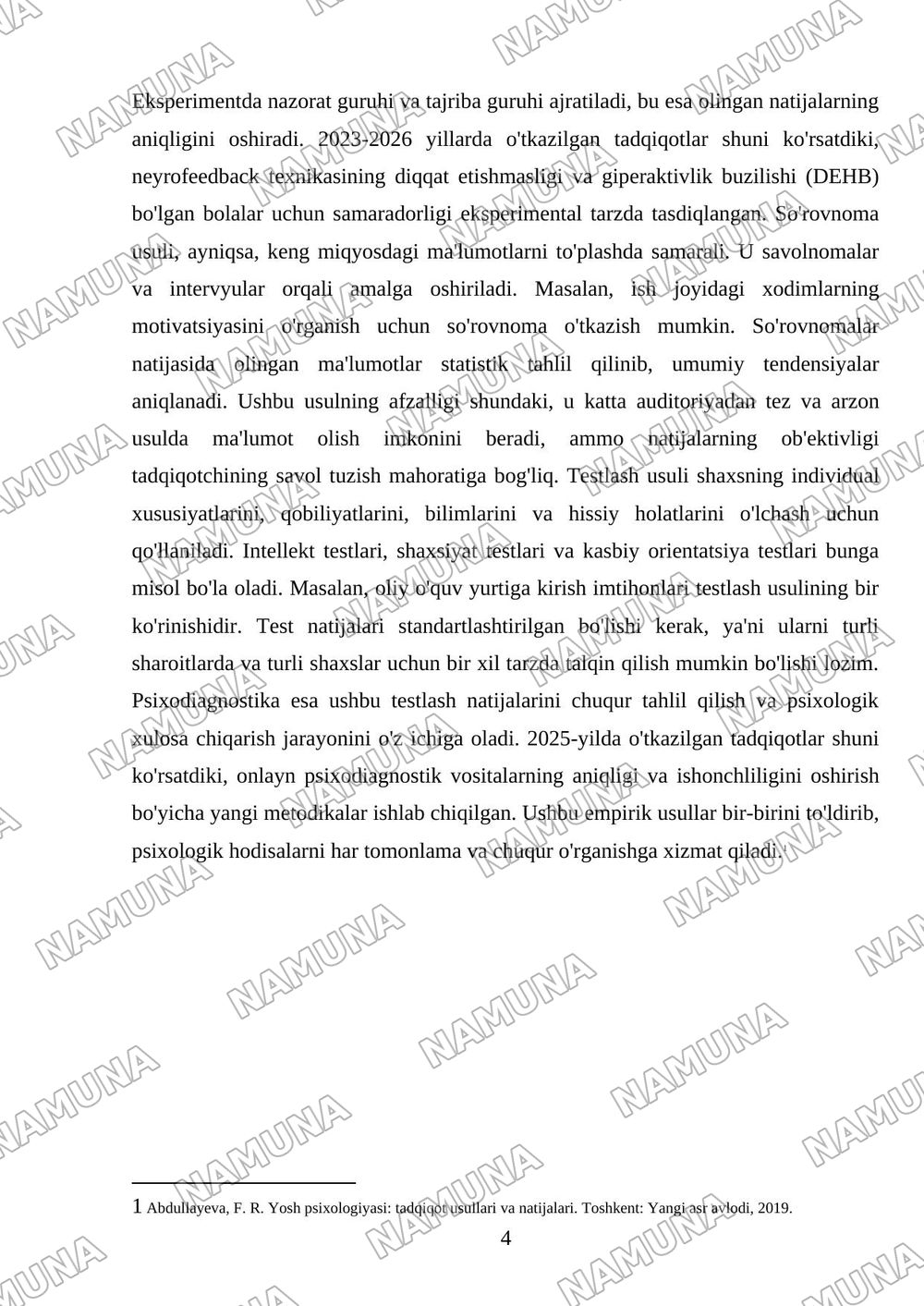 Hozirgi zamon psixologiyasining tatqiqot metodlar mavzusiga oid taqdimot — mustaqil ish, 4-varaq