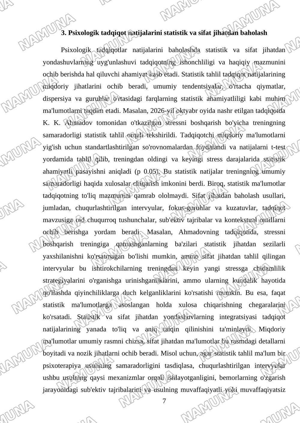Hozirgi zamon psixologiyasining tatqiqot metodlar mavzusiga oid taqdimot — mustaqil ish, 7-varaq