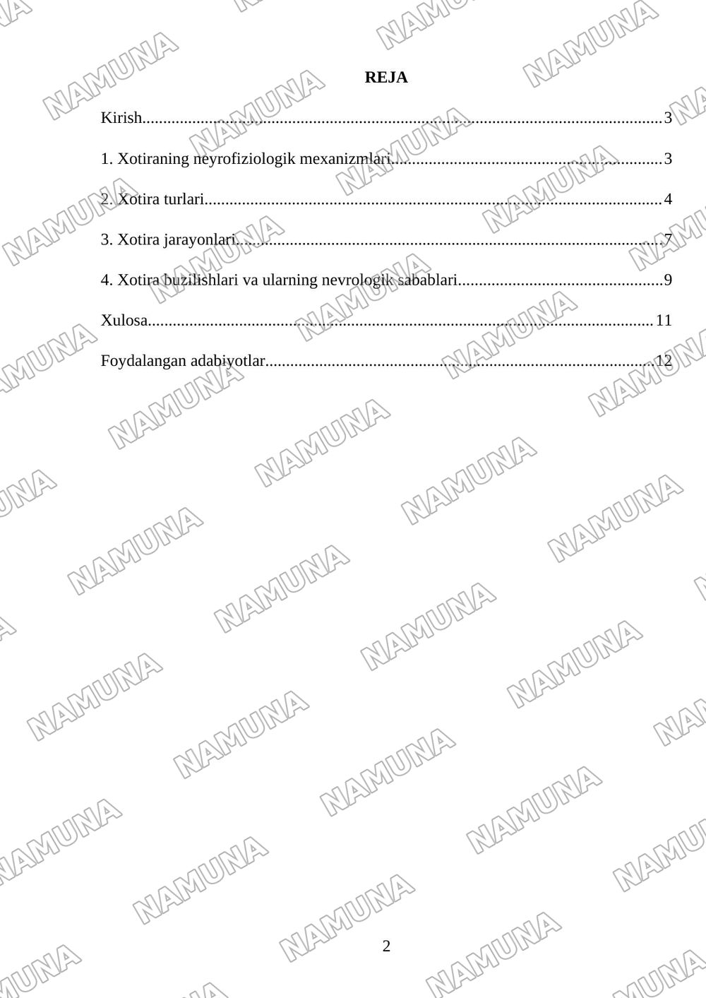 Xotira haqida tushuncha. Nerv fiziologik asoslari turlari va jarayonlari — mustaqil ish, 2-varaq