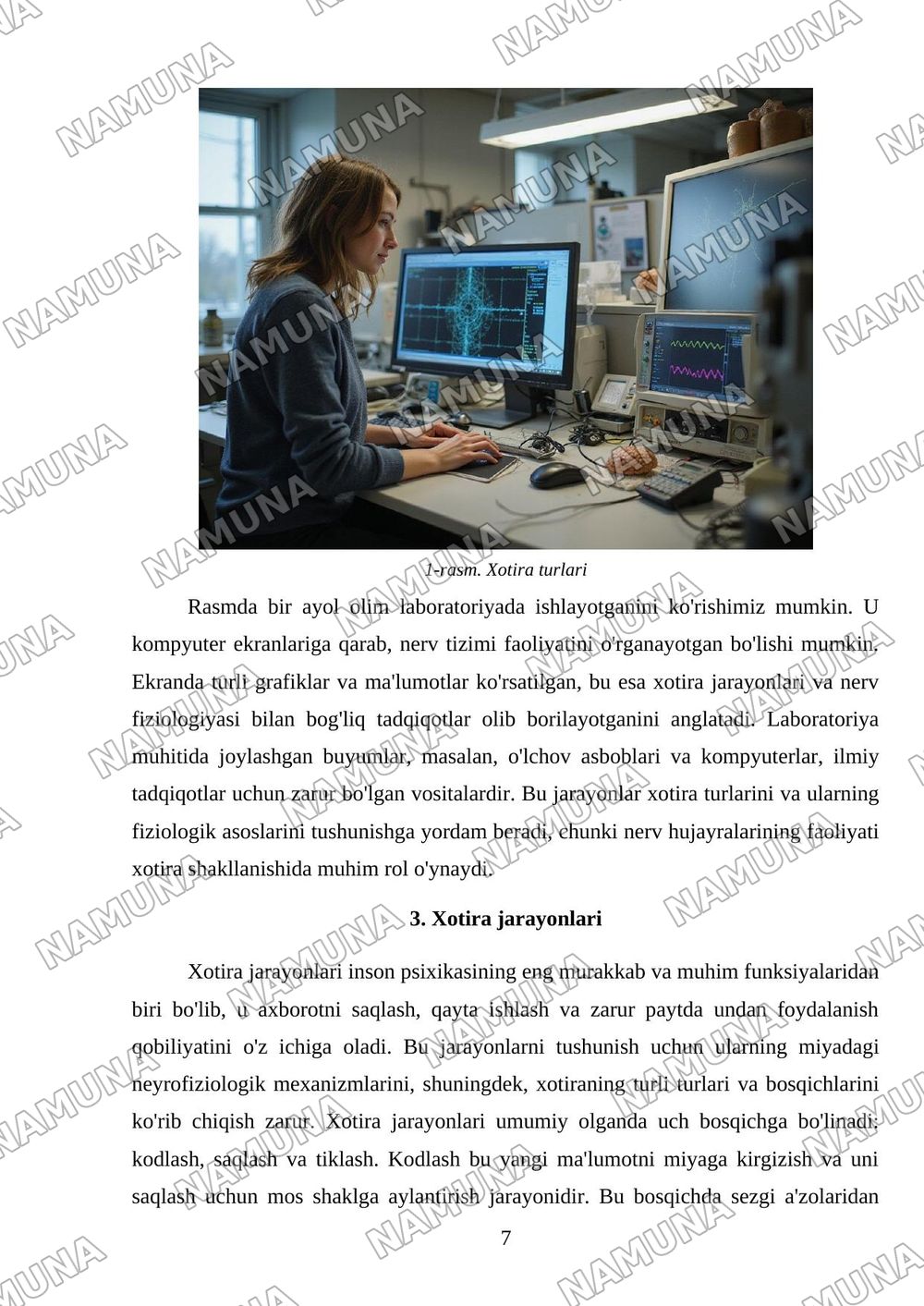 Xotira haqida tushuncha. Nerv fiziologik asoslari turlari va jarayonlari — mustaqil ish, 7-varaq