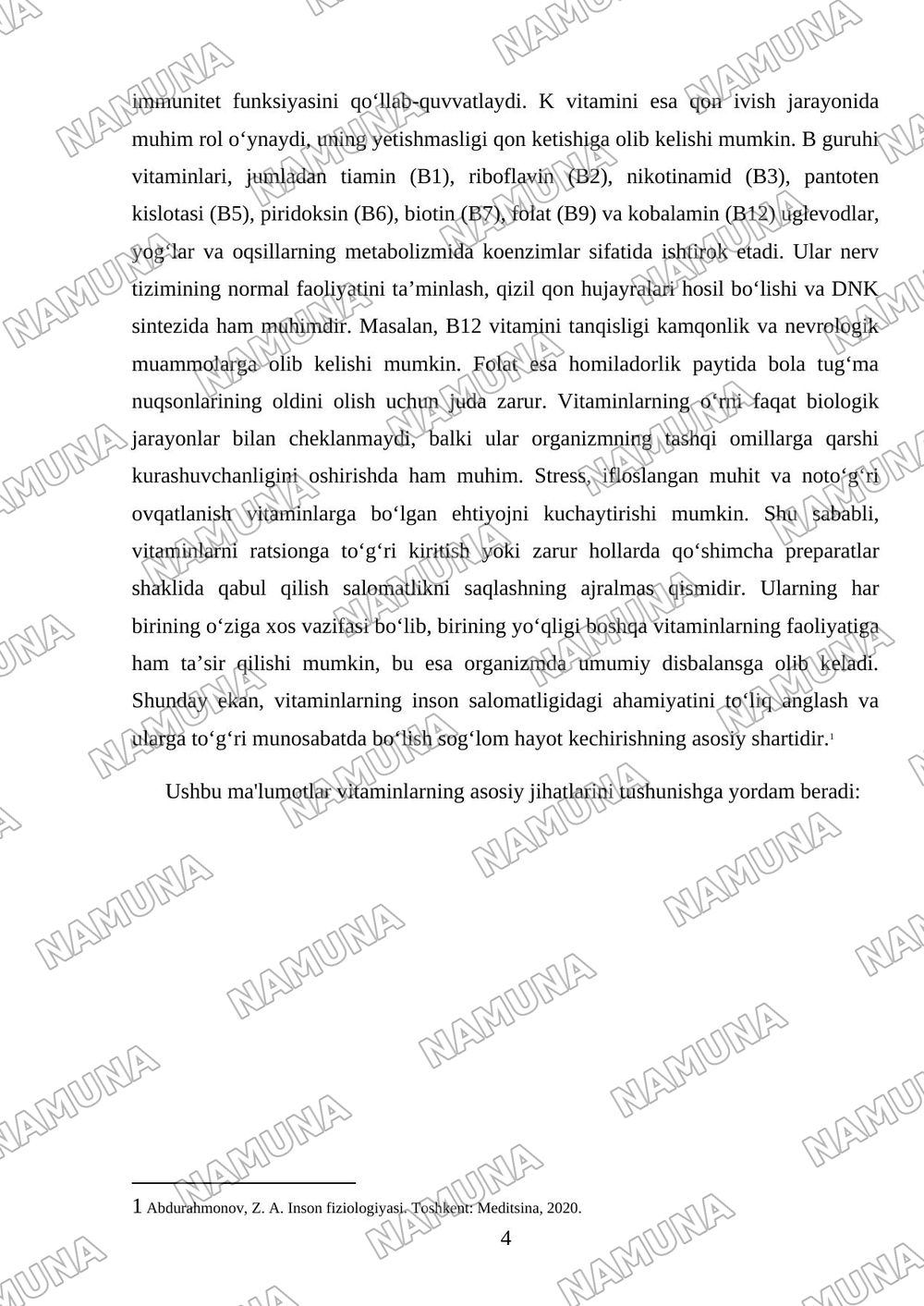 Vitaminlar. Vitaminlarni ishlatish — mustaqil ish, 4-varaq