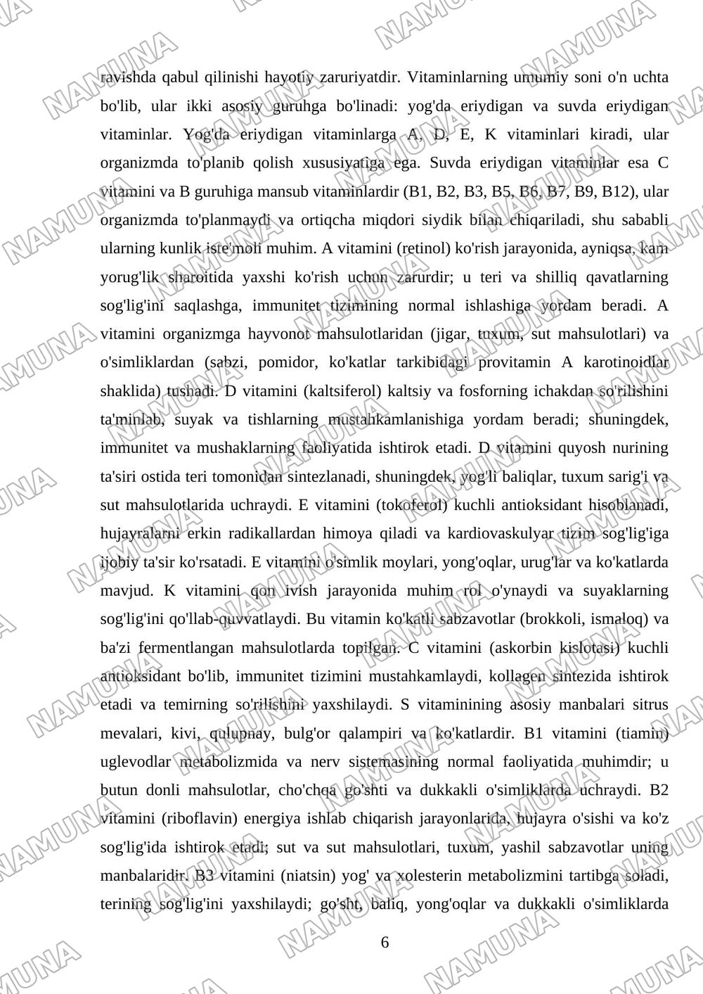 Vitaminlar. Vitaminlarni ishlatish — mustaqil ish, 6-varaq
