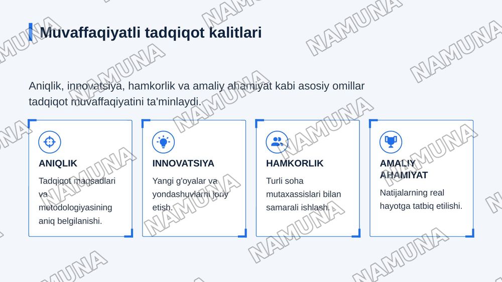 Ilmiy tadqiqotni muvafaqiyatli yakunlari — zamonaviy taqdimot, 4-slayd