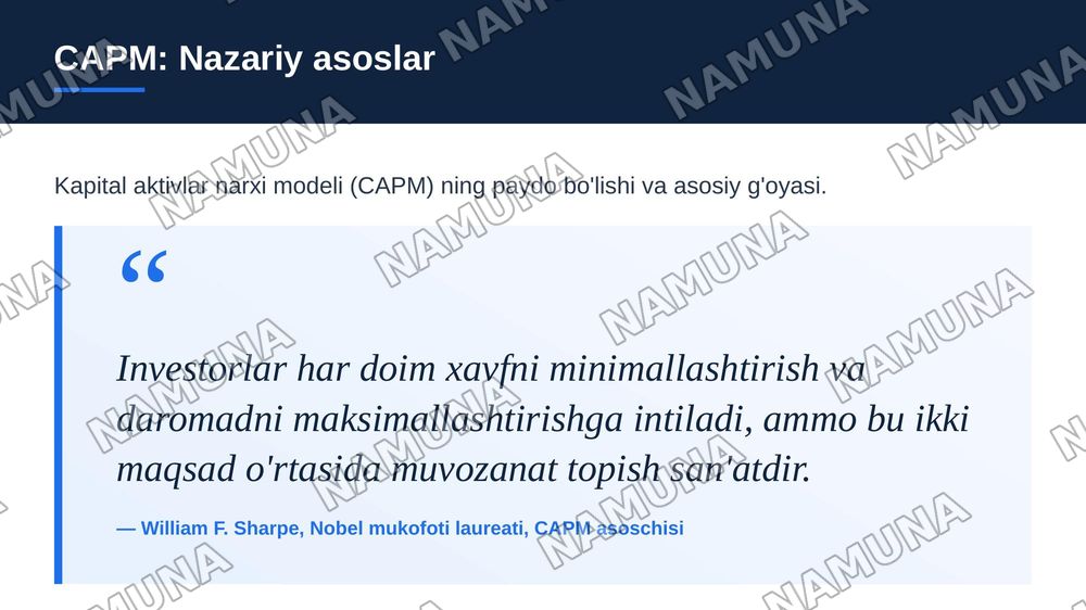 Kapital aktivlar narxi modeli va uning mazmuni. — zamonaviy taqdimot, 4-slayd