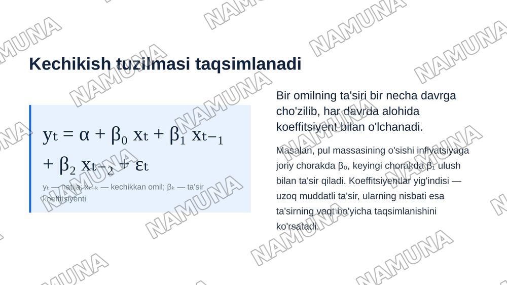 • Dinamik ekonometrik modellarning umumiy xarakteristkalari — zamonaviy taqdimot, 5-slayd