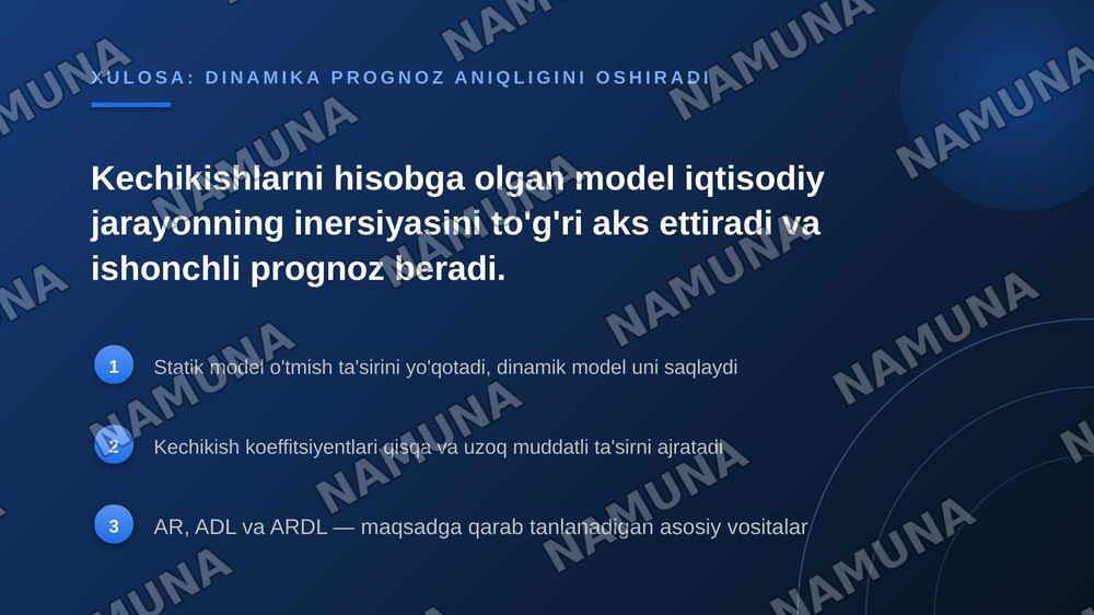 • Dinamik ekonometrik modellarning umumiy xarakteristkalari — zamonaviy taqdimot, 7-slayd