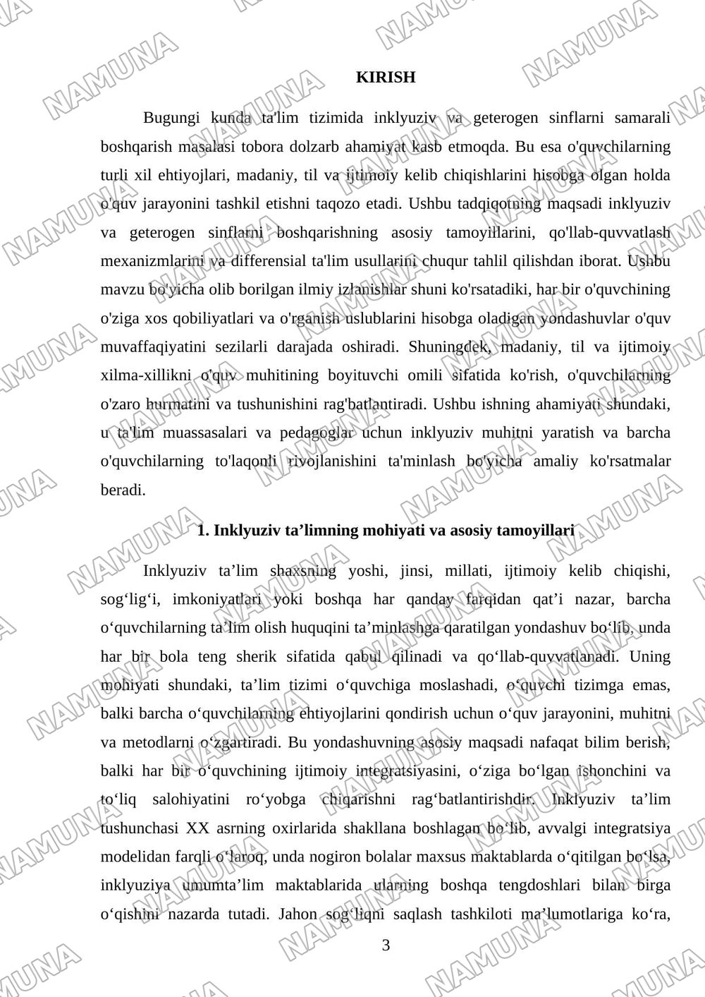 Inklyuziv va geterogen sinfni boshqarish. Tamoyillar. Qo‘llab-quvvatlash. Differensial ta’lim. Madaniy, til va ijtimoiy xilma-xillik — mustaqil ish, 3-varaq