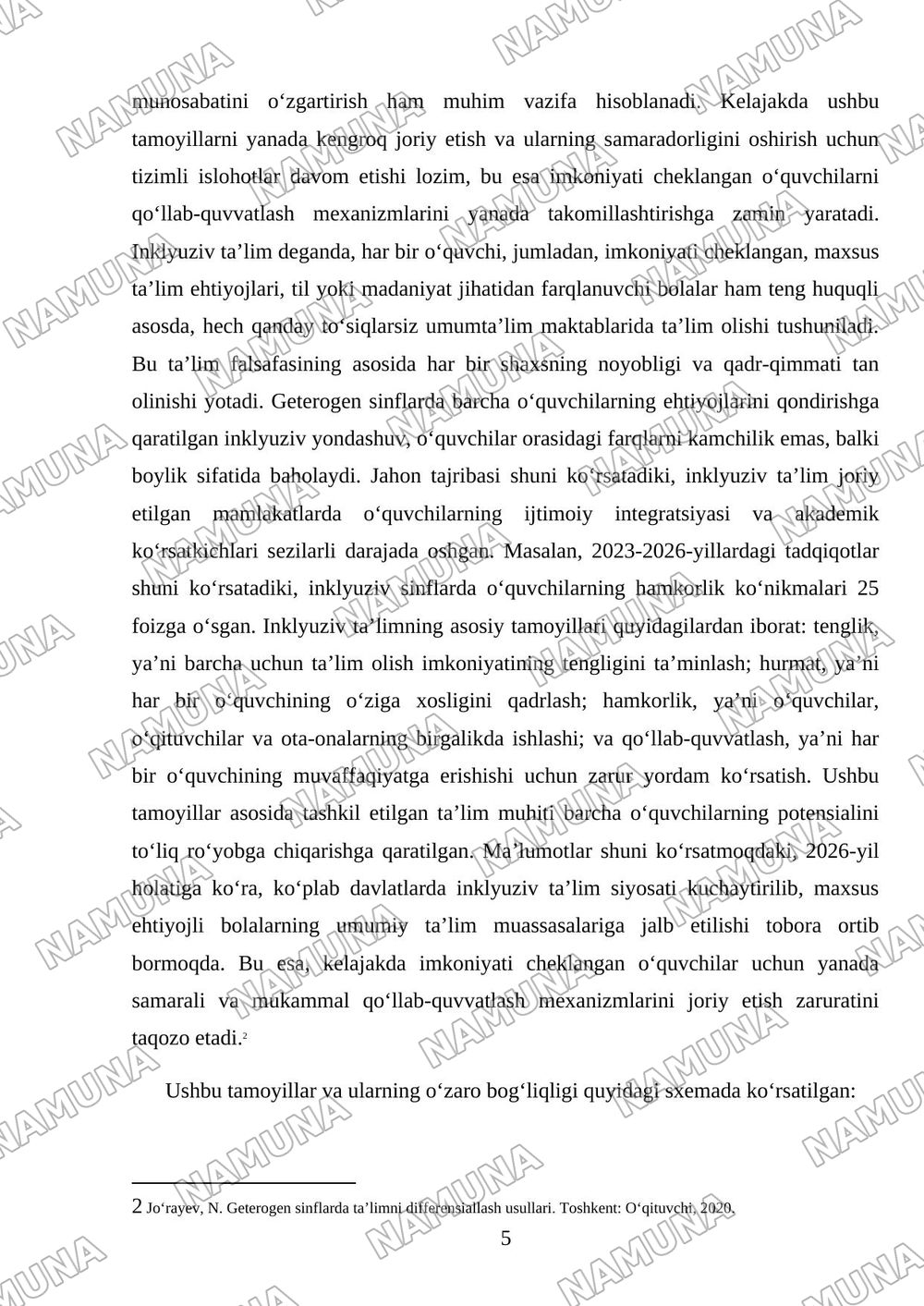 Inklyuziv va geterogen sinfni boshqarish. Tamoyillar. Qo‘llab-quvvatlash. Differensial ta’lim. Madaniy, til va ijtimoiy xilma-xillik — mustaqil ish, 5-varaq