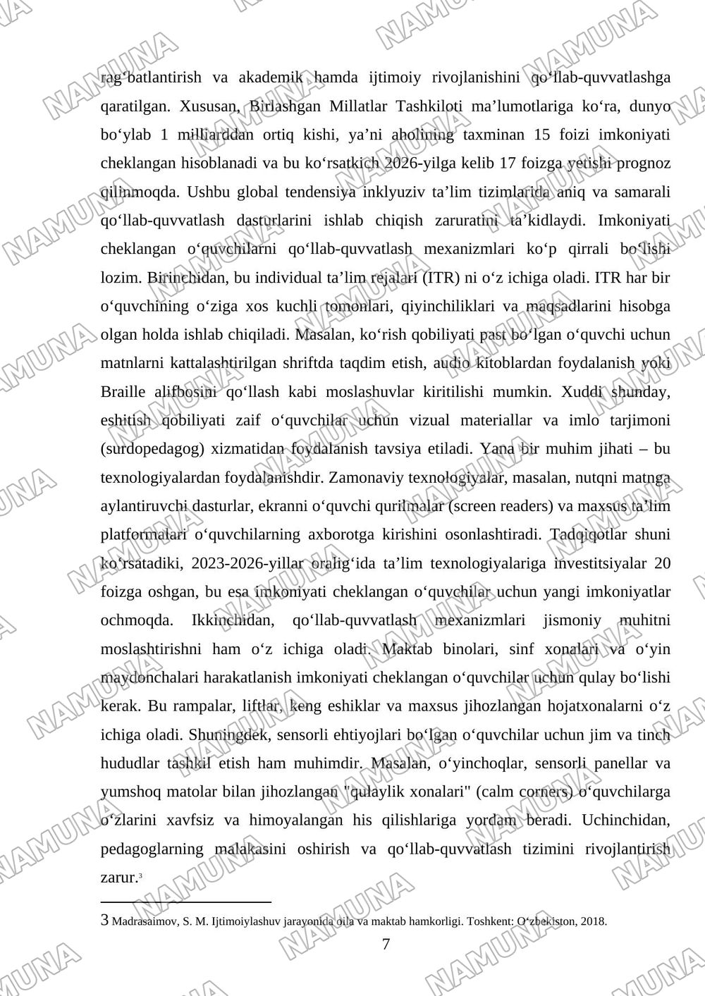Inklyuziv va geterogen sinfni boshqarish. Tamoyillar. Qo‘llab-quvvatlash. Differensial ta’lim. Madaniy, til va ijtimoiy xilma-xillik — mustaqil ish, 7-varaq
