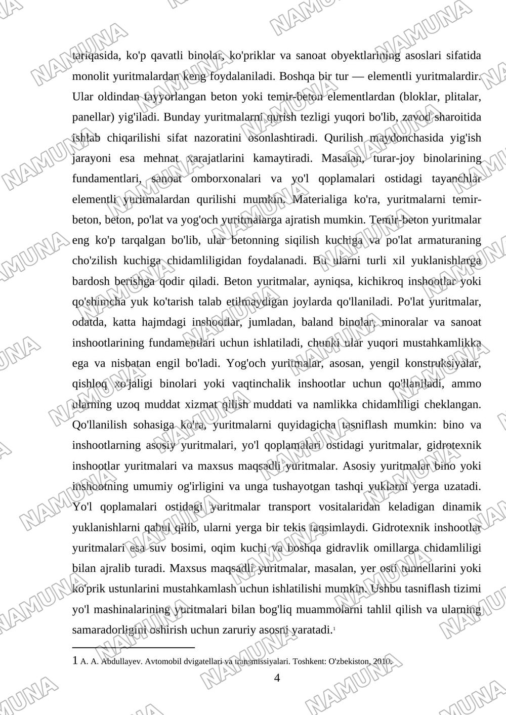 Yoʻl mashinalarining yuritmalari — mustaqil ish, 4-varaq