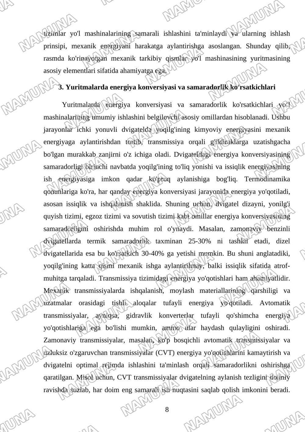 Yoʻl mashinalarining yuritmalari — mustaqil ish, 8-varaq