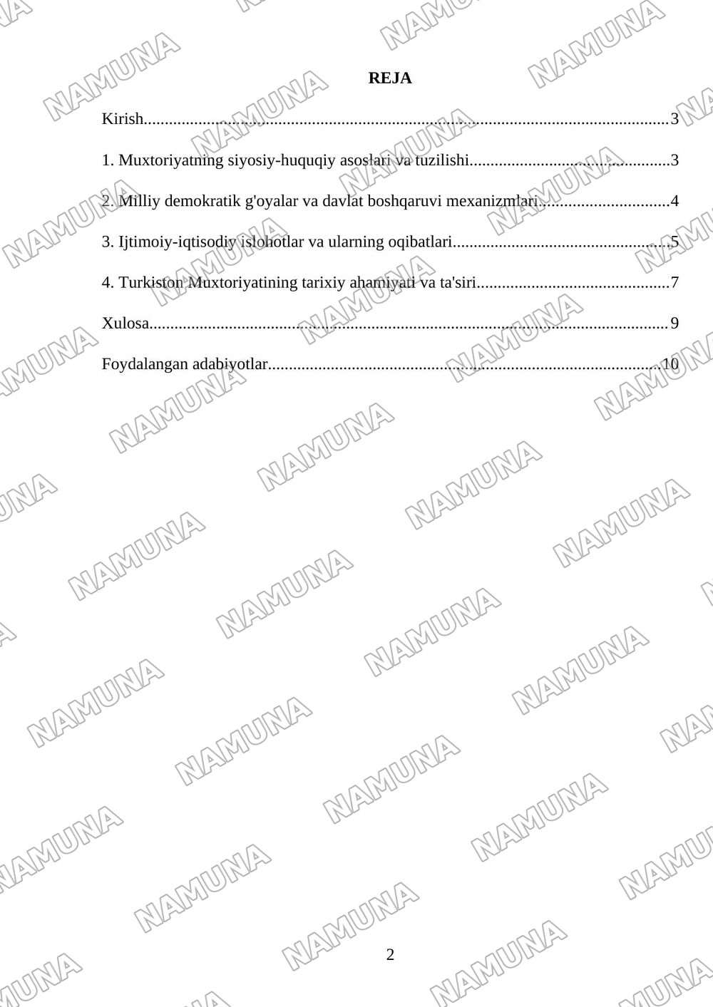 Turkiston muxtoriyati milliy demokratik davlatchiligining dastlabgi tajribasi — referat, 2-varaq
