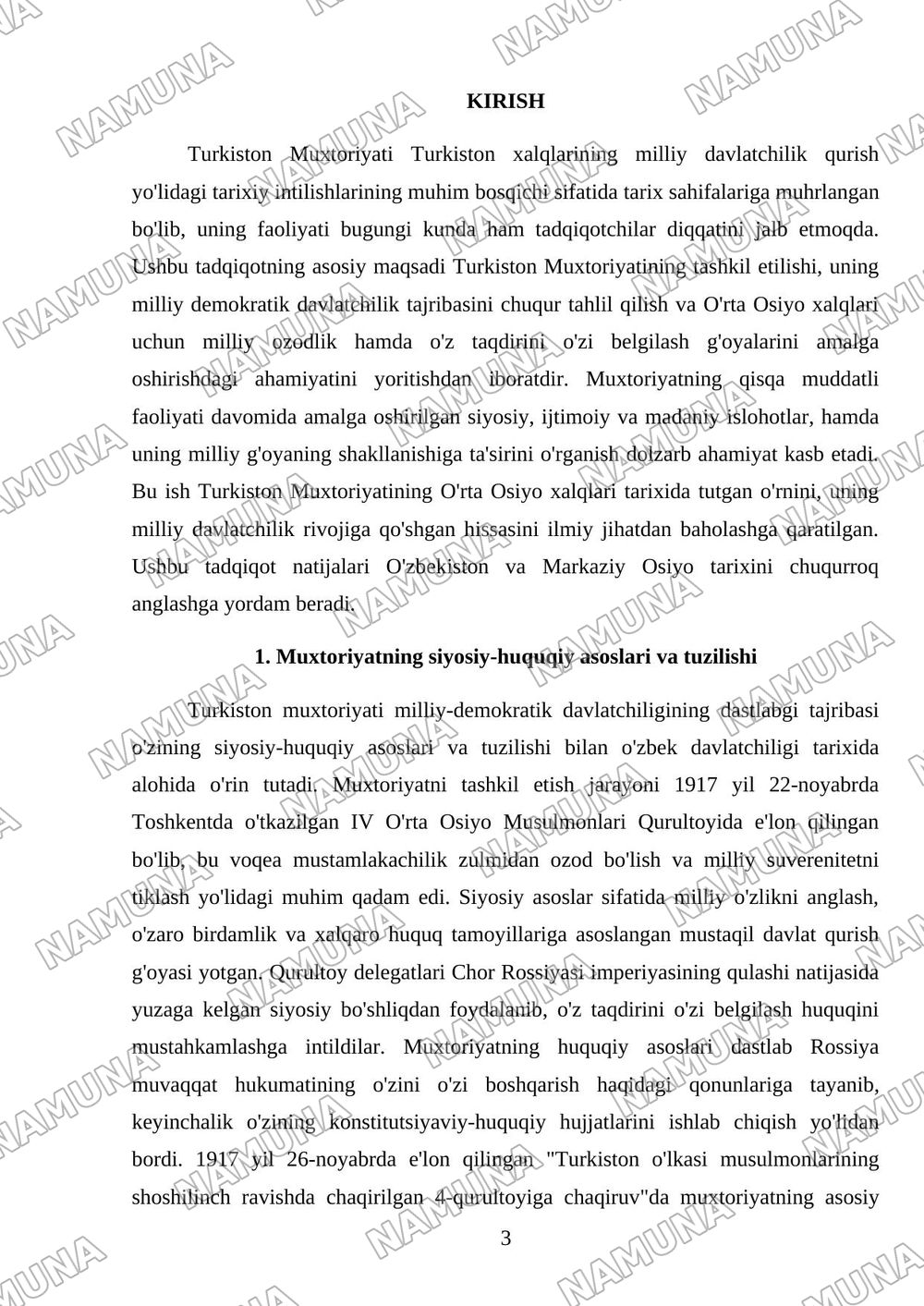 Turkiston muxtoriyati milliy demokratik davlatchiligining dastlabgi tajribasi — referat, 3-varaq