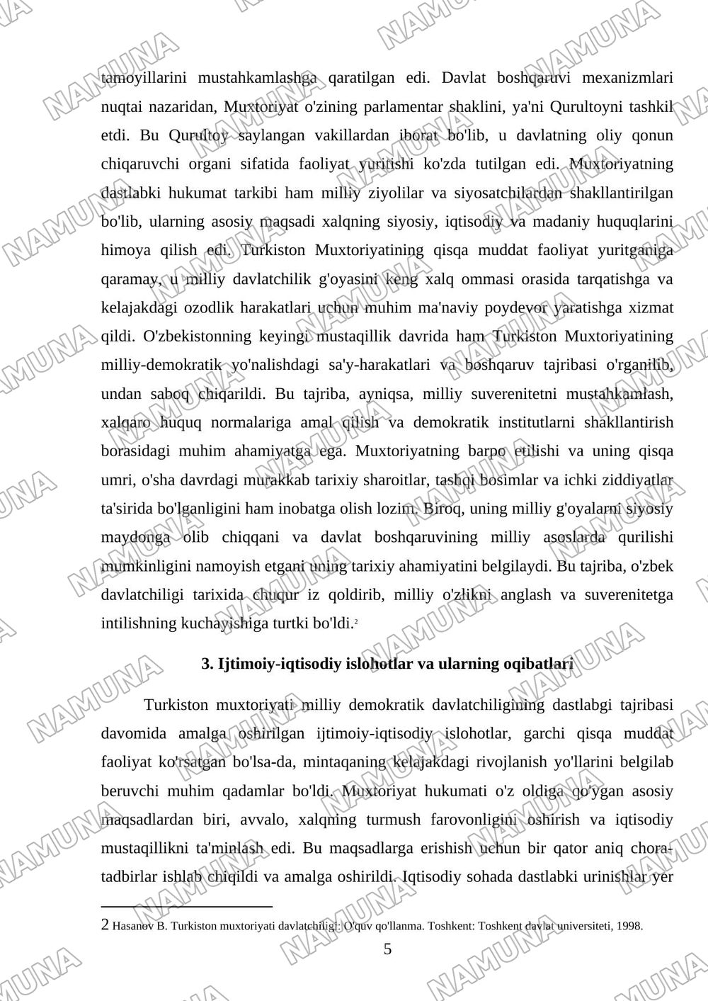 Turkiston muxtoriyati milliy demokratik davlatchiligining dastlabgi tajribasi — referat, 5-varaq