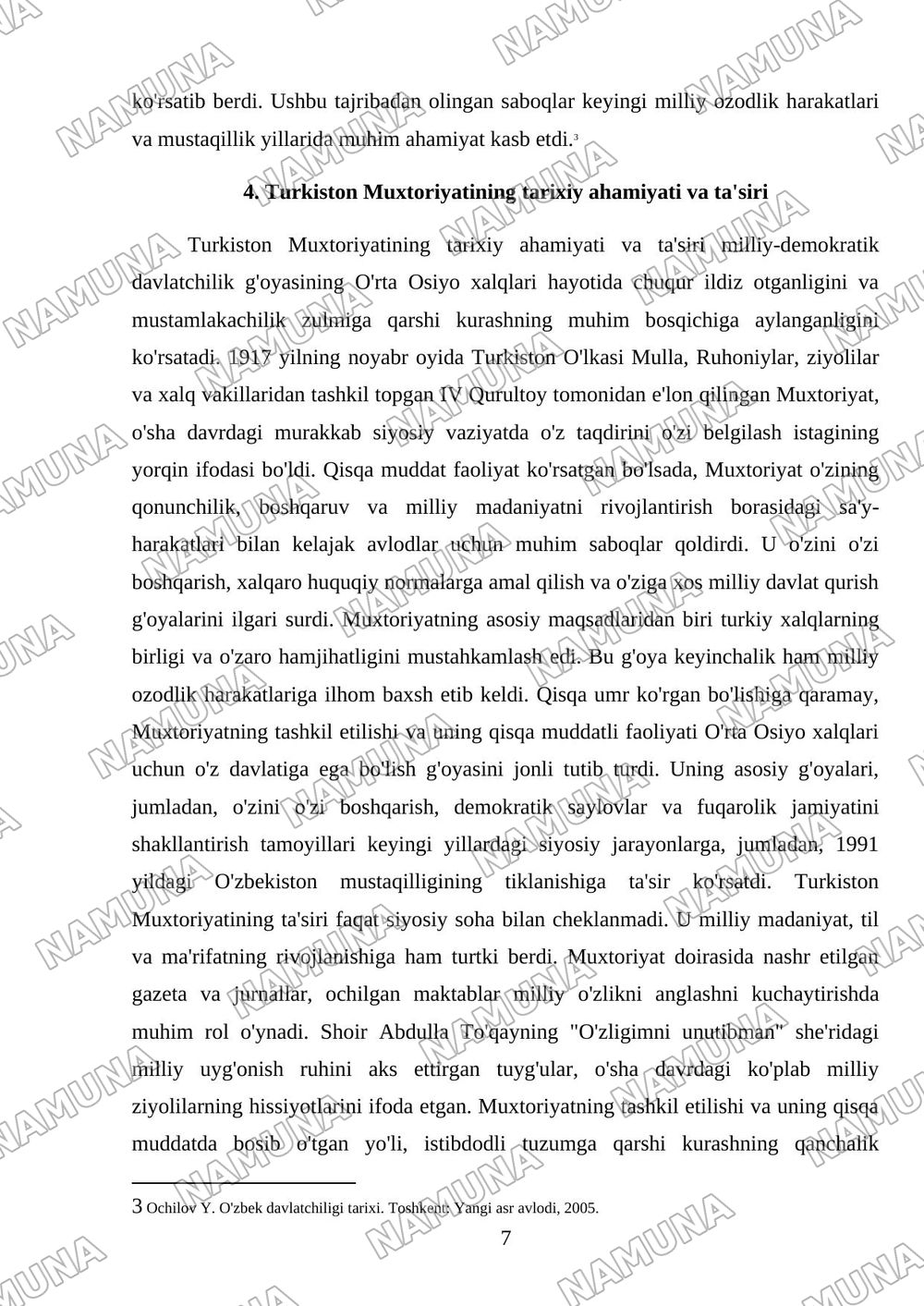 Turkiston muxtoriyati milliy demokratik davlatchiligining dastlabgi tajribasi — referat, 7-varaq