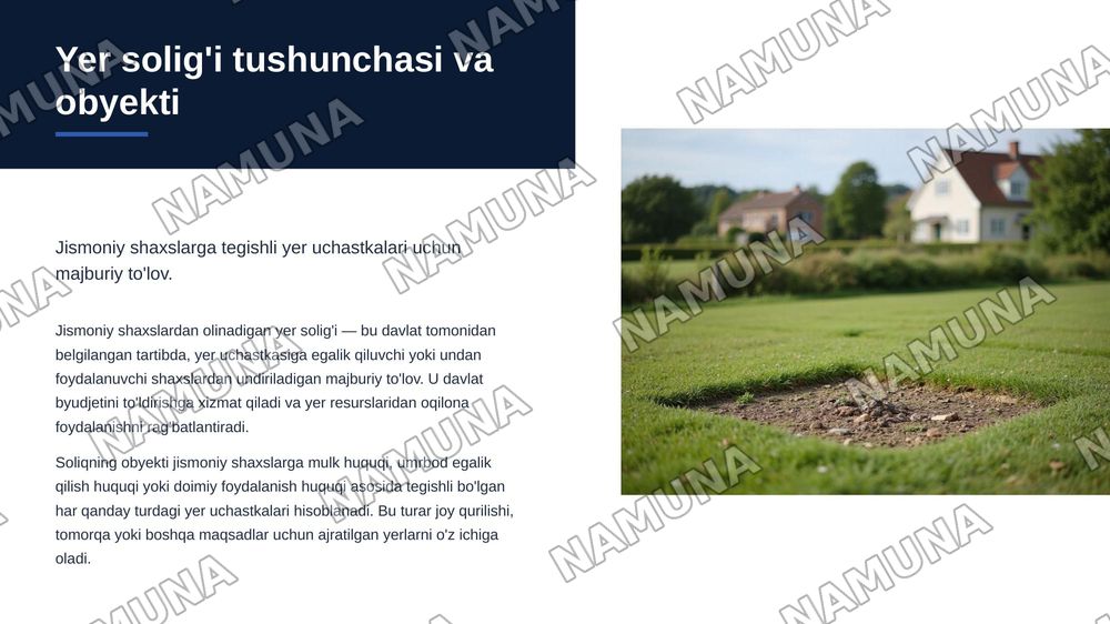 jismoniy shaxslardan olinadigan yer soligi:soliqni hisoblab chiqarish va tolash tartibi — zamonaviy taqdimot, 4-slayd