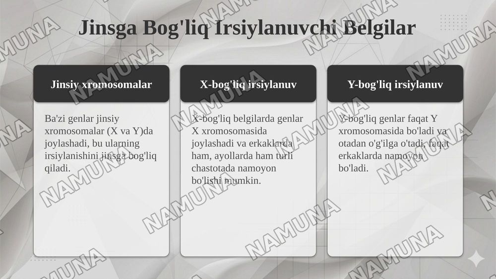 T.G.MORGANNING IRSIYATNING XROMOSOMA NAZARIYASI. GENLARNING BIRIKISH HODISASI, KROSSINGOVER. BELGILARNING JINSGA BIRIKKAN HOLDA IRSIYLANISHI. — taqdimot, 7-slayd