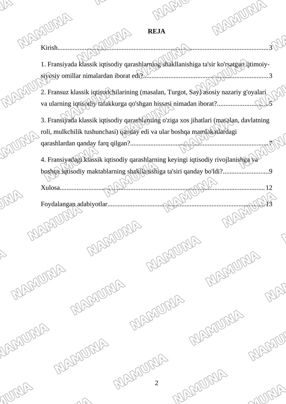 Fransiyada klassik iqtisodiy qarashlarning oʻziga xos xususiyatlari — mustaqil ish, 2-varaq