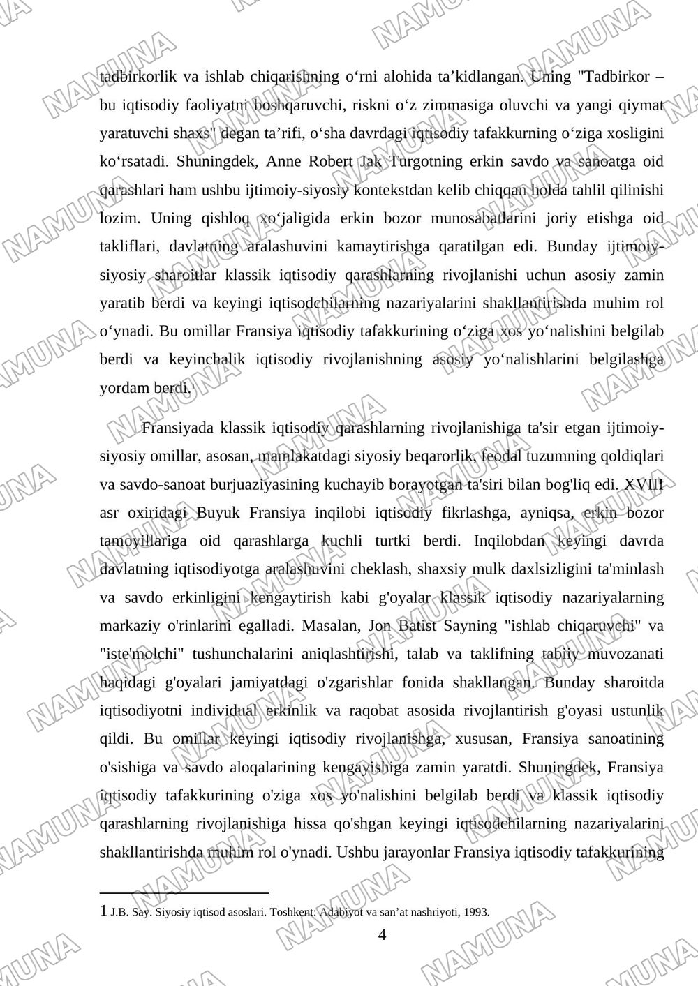Fransiyada klassik iqtisodiy qarashlarning oʻziga xos xususiyatlari — mustaqil ish, 4-varaq