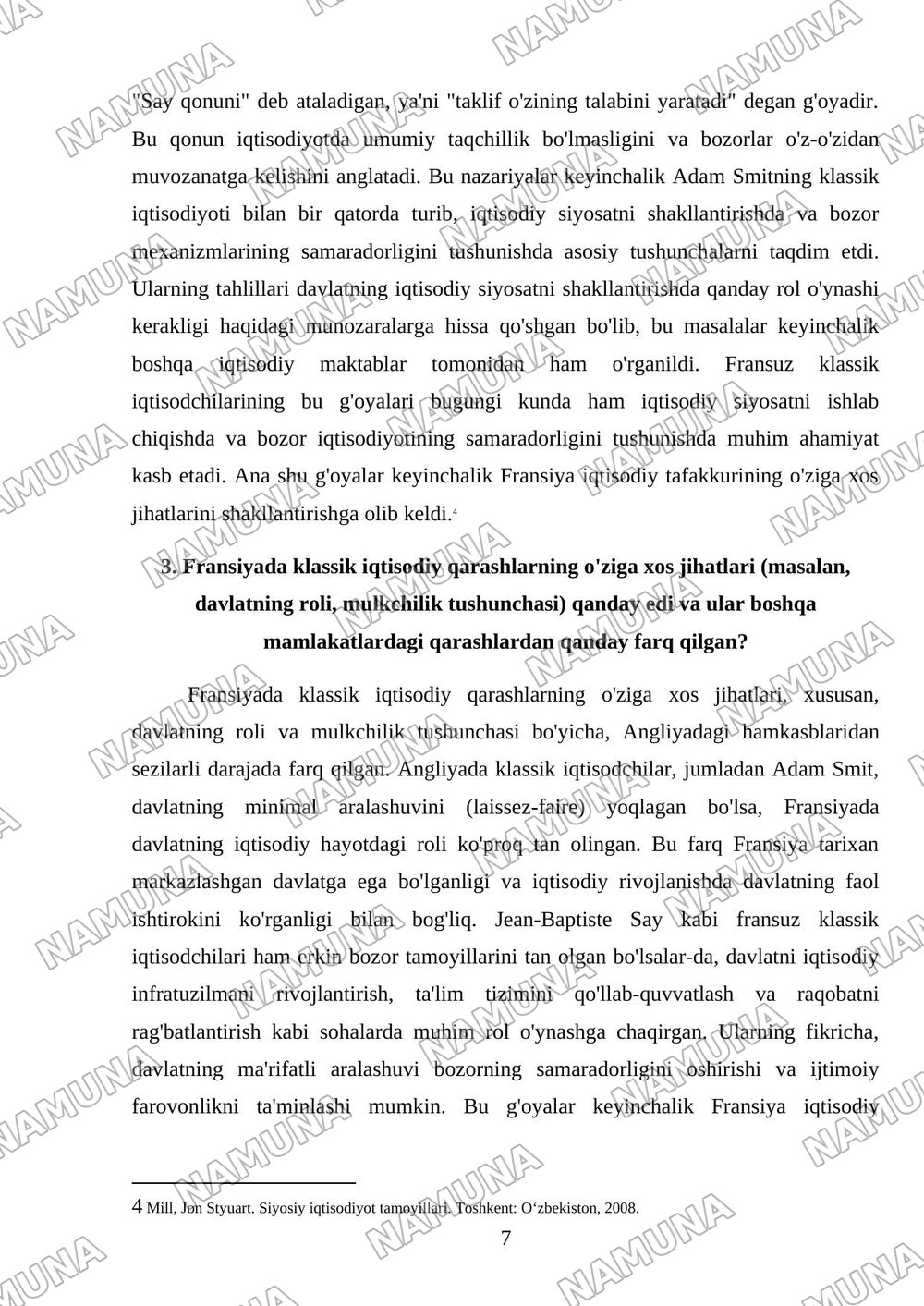 Fransiyada klassik iqtisodiy qarashlarning oʻziga xos xususiyatlari — mustaqil ish, 7-varaq
