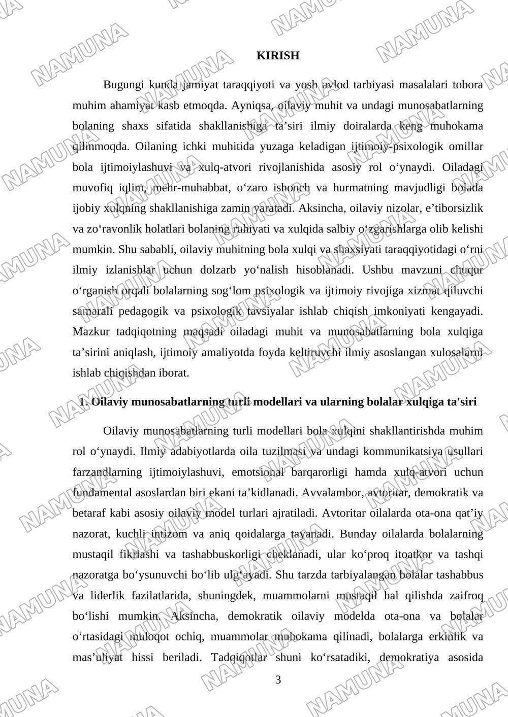 Oilaviy muhit va oilaviy munosabatlarning bola xulqiga tasiri — mustaqil ish, 3-varaq