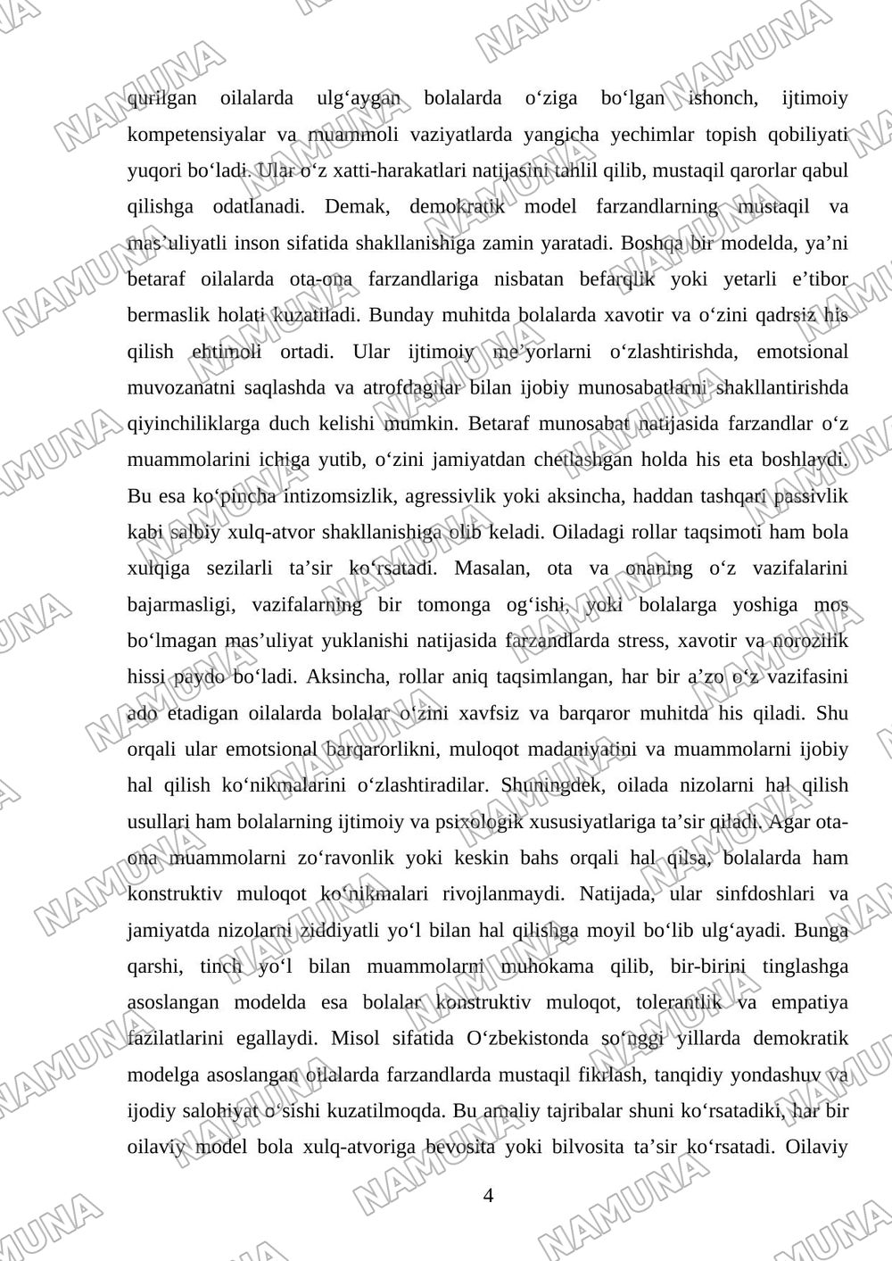 Oilaviy muhit va oilaviy munosabatlarning bola xulqiga tasiri — mustaqil ish, 4-varaq