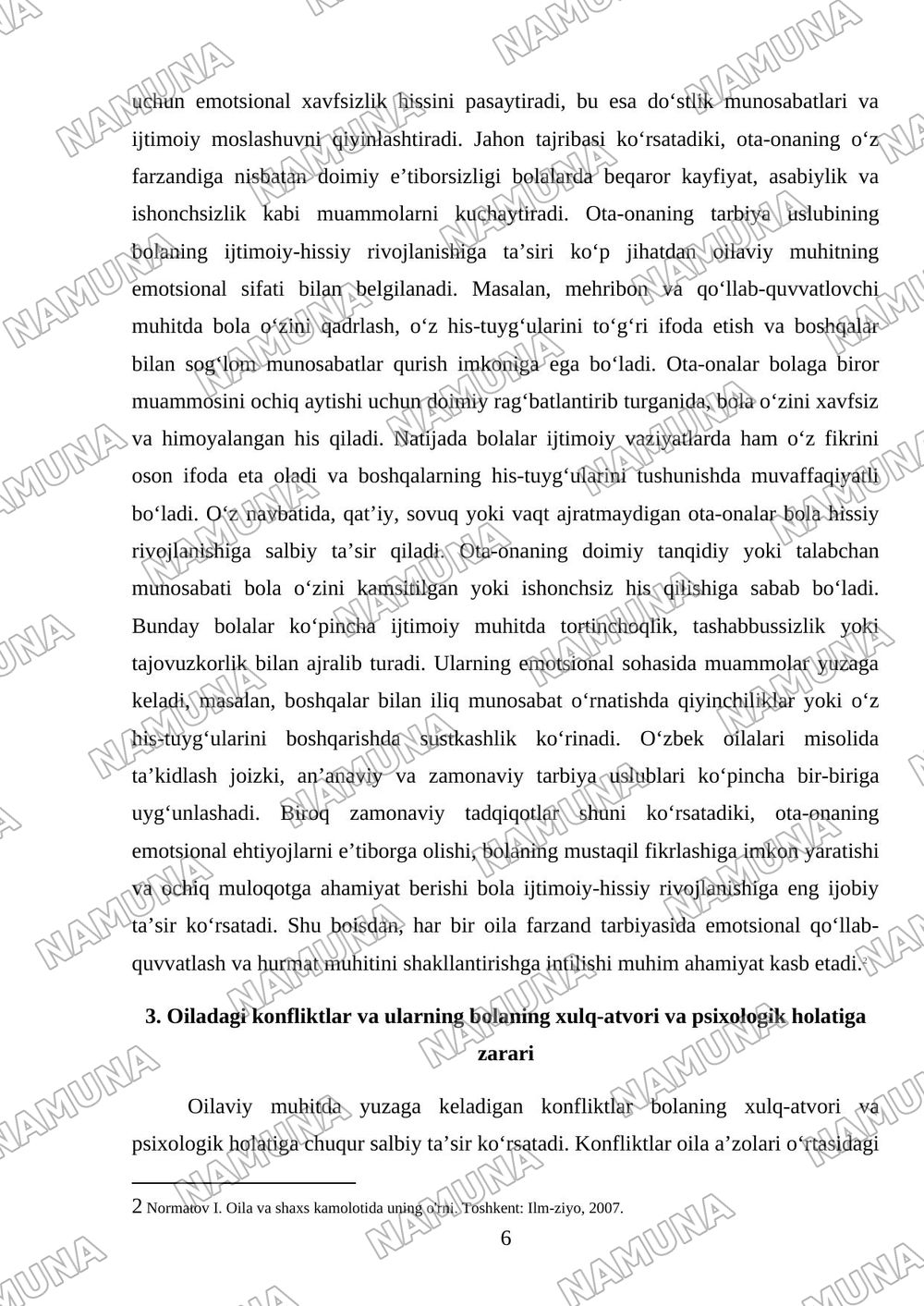 Oilaviy muhit va oilaviy munosabatlarning bola xulqiga tasiri — mustaqil ish, 6-varaq