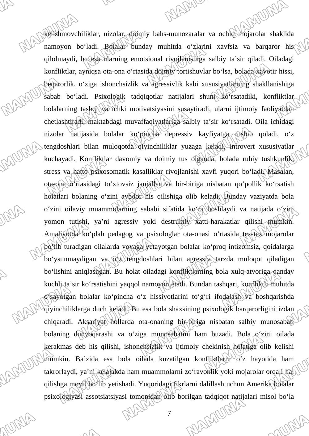 Oilaviy muhit va oilaviy munosabatlarning bola xulqiga tasiri — mustaqil ish, 7-varaq
