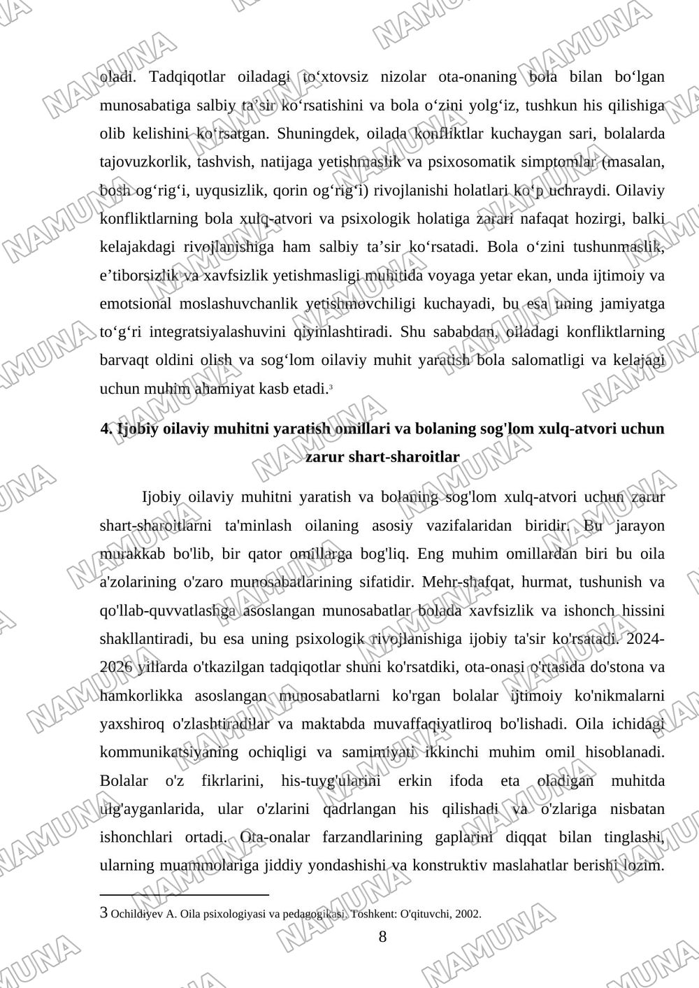 Oilaviy muhit va oilaviy munosabatlarning bola xulqiga tasiri — mustaqil ish, 8-varaq